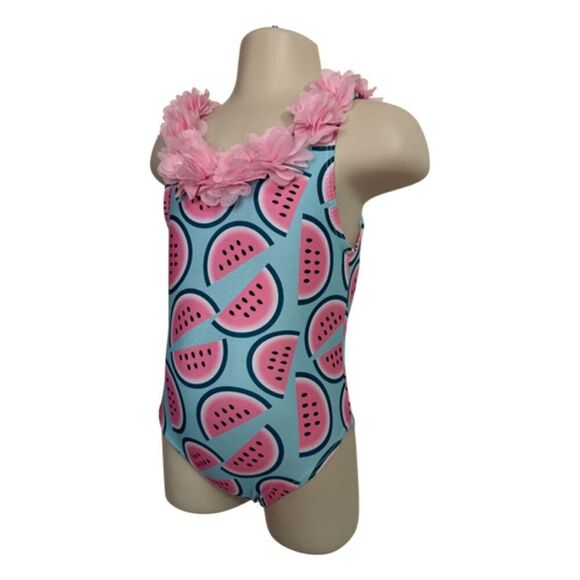 Watermelon and Ruffle Neckline Blue & Pink  Swimsuit Size 2T - Picture 6 of 8